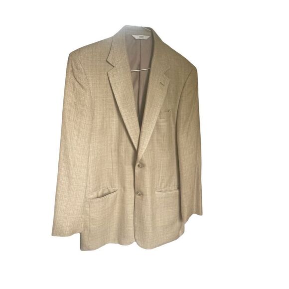 Versini 100% Silk Sport Coat Blazer Jacket Men’s 39 Long Beige/ Tan/ Woven - Picture 1 of 9